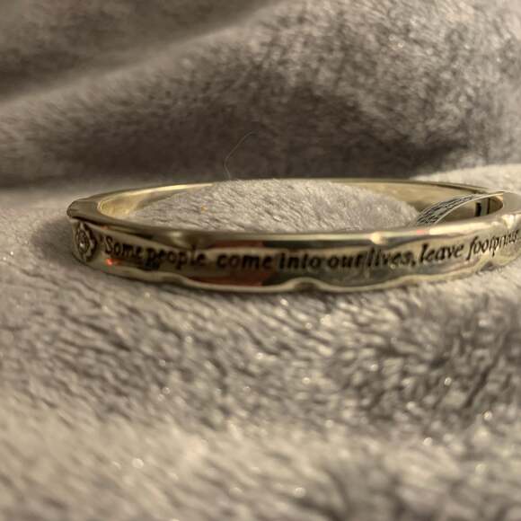 Brighton Jewelry - Brighton Footprints Message Hinged Bracelet Silver Tone Crystal Accents